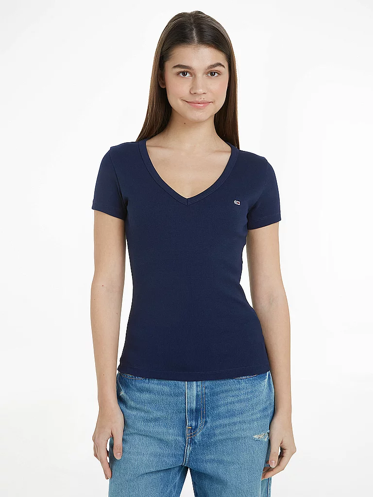 Tommy Jeans T-shirt à Manches Courtes Slim Essential Rib Dark Night Navy M Femme 2